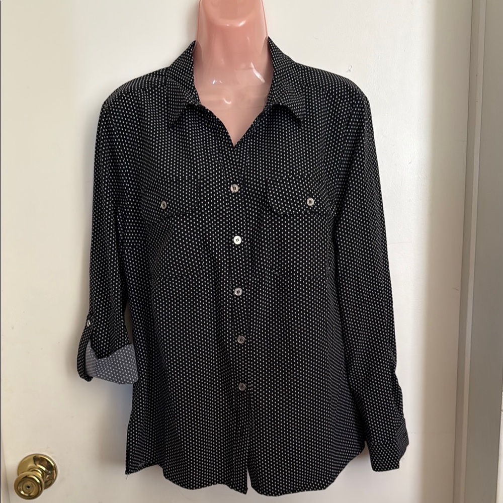NY Collection Black and White Polka Dot Blouse